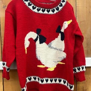 Charming Red Sweater with Duck Design